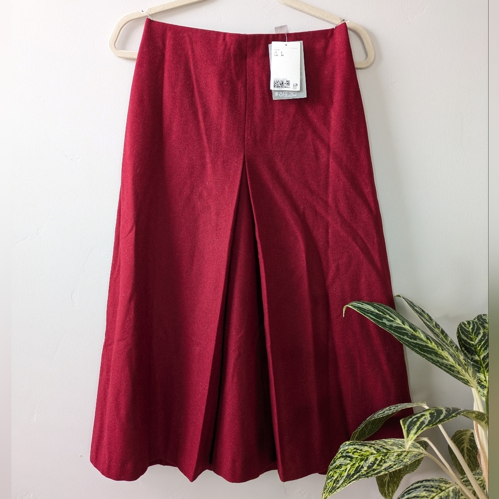 NWT H&M Midi Wool Blend Dark Red Women's Skirt